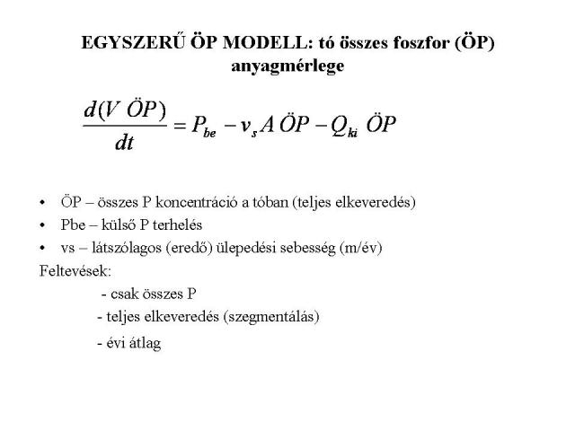 Tavak összes foszfor (ÖP) anyagmérlege