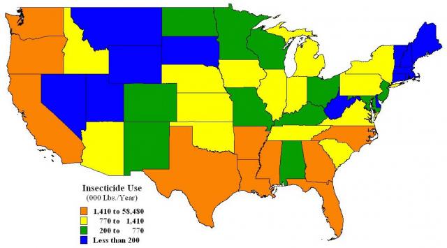 Rovarölőszerek használata az USA-ban, 2002