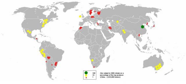 Zinc production on Earth 