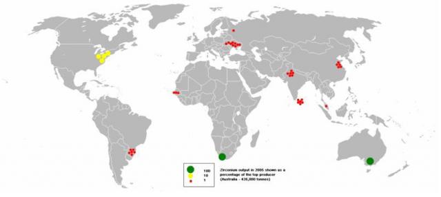 cirkónium termelés a Földön