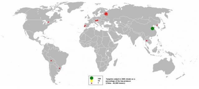 Mining of tungsten on Earth 